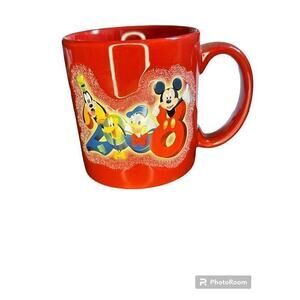 Mickey and‎ Friends Disneyland 2008 Large Ceramic Mug Red with Glitter